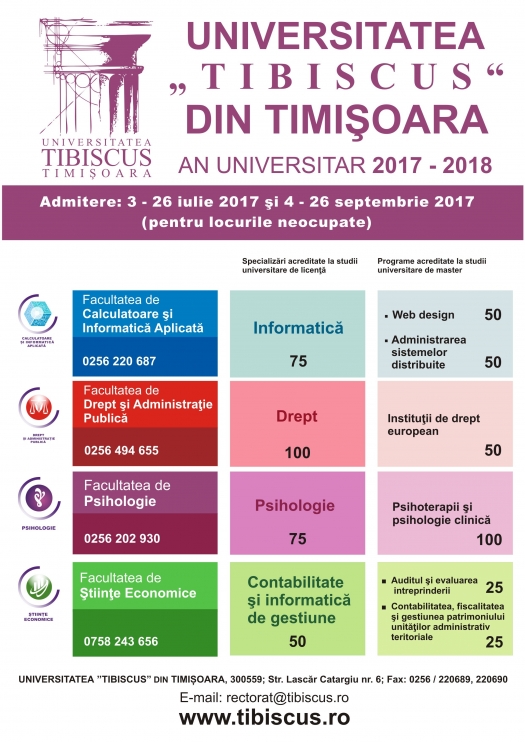 Admitere Tibiscus - an universitar 2017-2018