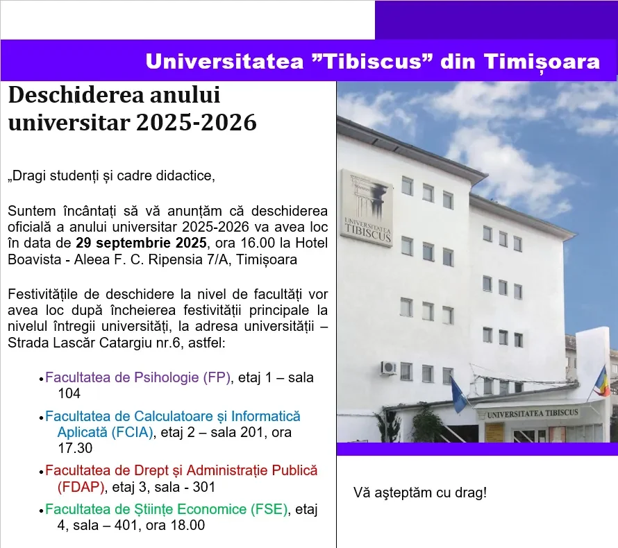 Universitatea Tibiscus din Timișoara și anunțul de deschidere