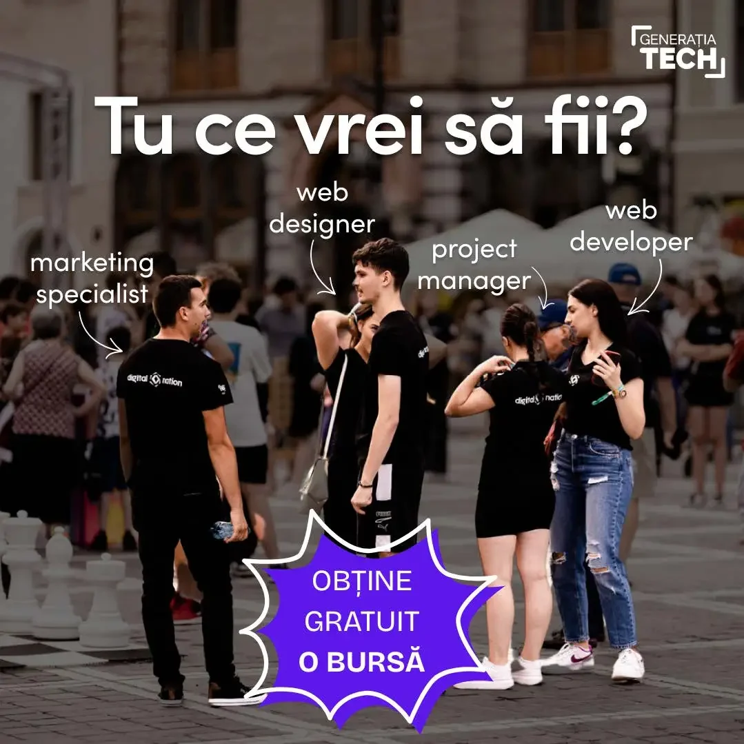 Tineri discutând despre cariere în tehnologie în piață