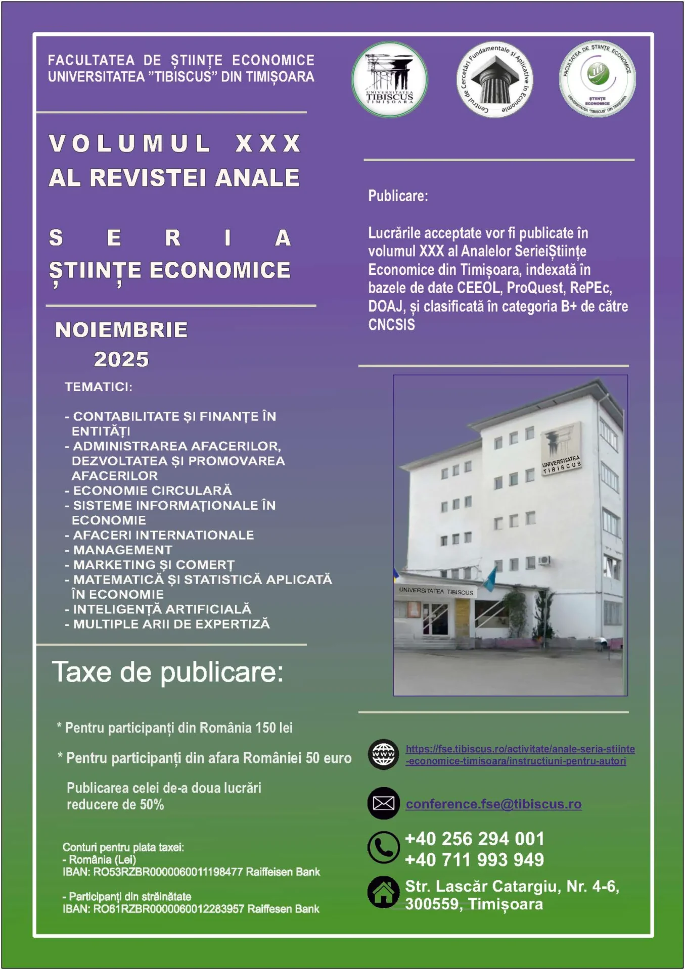 Poster pentru Revista Analelor Științelor Economice Timișoara